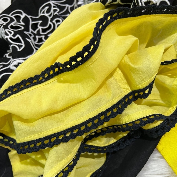 Like New! Floreat {Anthro} Embroidered Black | Yellow Silk Eyelet Dress | XS 2 - Picture 11 of 16